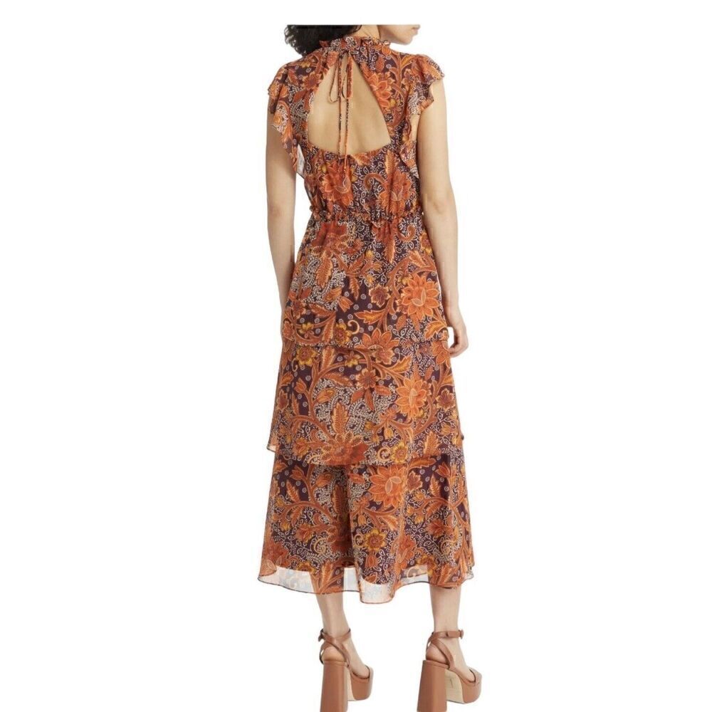 Julia Lordan Floral Tiered Flutter Sleeve Midi Women's Dress Size 14 - Picture 2 of 4
